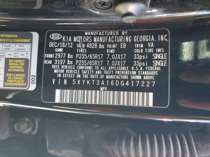 Aukcja sprzedaży 2013 Kia Sorento, vin: 5XYKT3A16DG417227, numer aukcji: 54389186