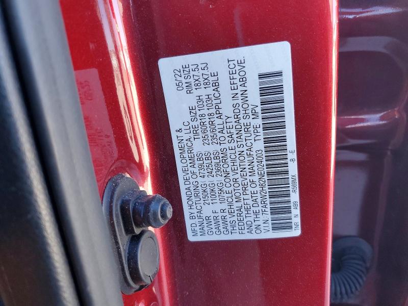 2022 Honda Cr-v მანქანა იყიდება აუქციონზე, vin: 7FARW2H82NE024003, აუქციონის ნომერი: 53219876
