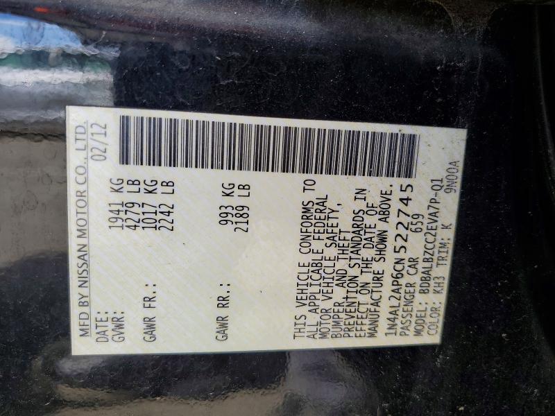 Продажа на аукционе авто 2012 Nissan Altima, vin: 1N4AL2AP6CN522745, номер лота: 55157356