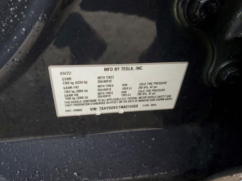 Продажа на аукционе авто 2022 Tesla Model Y, vin: 7SAYGDEE1NA015450, номер лота: 53917806
