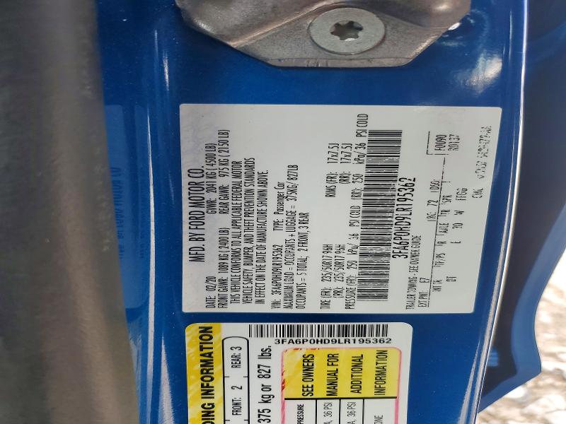 Aukcja sprzedaży 2020 Ford Fusion, vin: 3FA6P0HD9LR195362, numer aukcji: 54647036