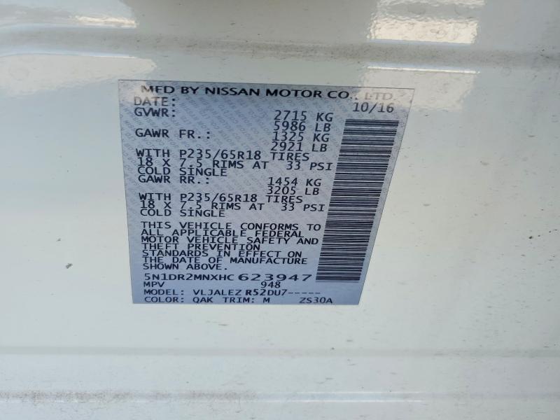 Продажа на аукционе авто 2017 Nissan Pathfinder, vin: 5N1DR2MNXHC623947, номер лота: 51694446