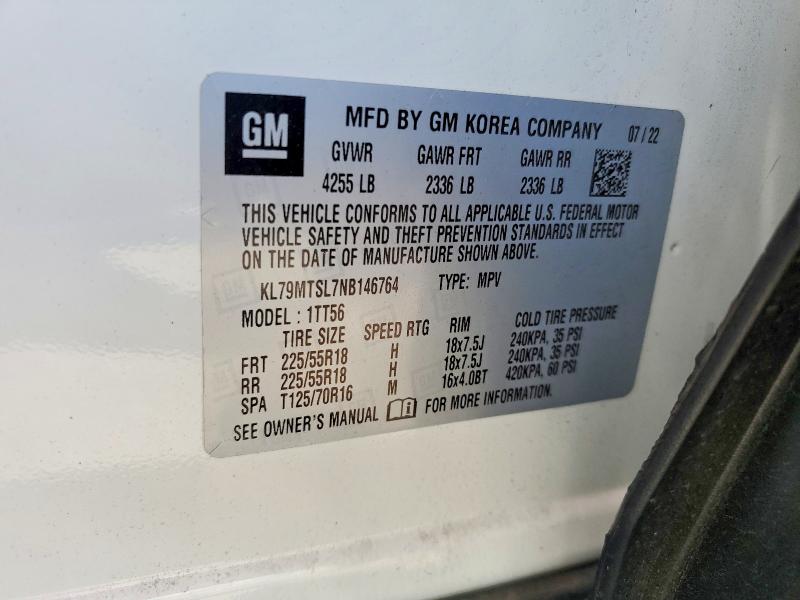 Aukcja sprzedaży 2022 Chevrolet Trailblazer, vin: KL79MTSL7NB146764, numer aukcji: 54837646