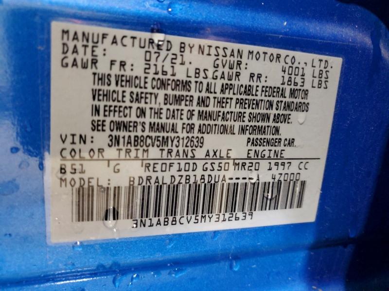 Продажа на аукционе авто 2021 Nissan Sentra, vin: 3N1AB8CV5MY312639, номер лота: 54141326