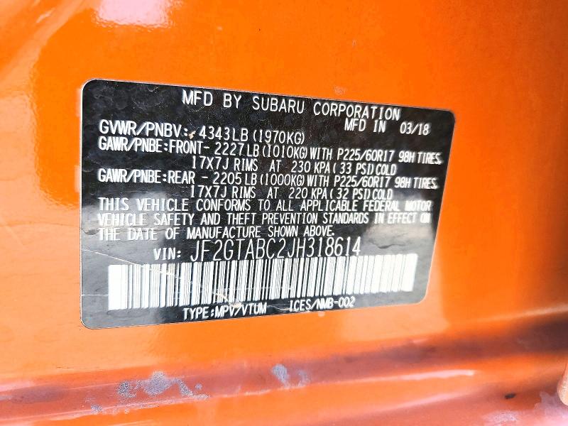 Продажа на аукционе авто 2018 Subaru Crosstrek, vin: JF2GTABC2JH318614, номер лота: 54895486