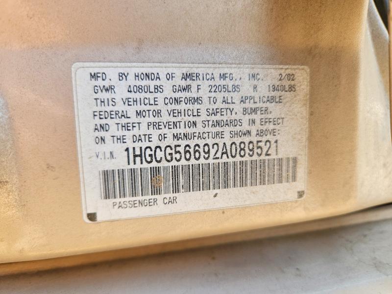 Продаж на аукціоні авто 2002 Honda Accord, vin: 1HGCG56692A089521, номер лоту: 52950756