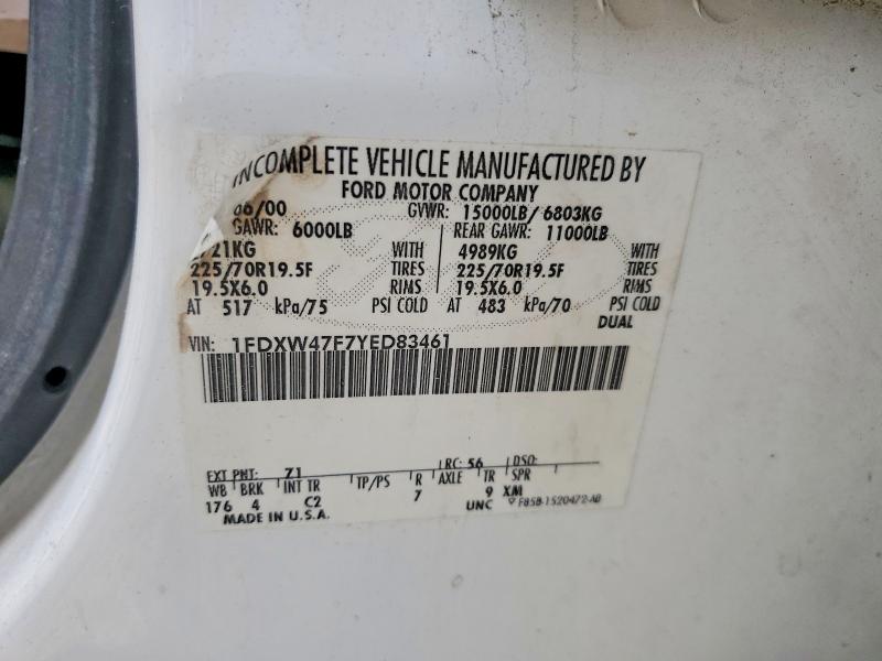 2000 Ford F450 მანქანა იყიდება აუქციონზე, vin: 1FDXW47F7YED83461, აუქციონის ნომერი: 54580806