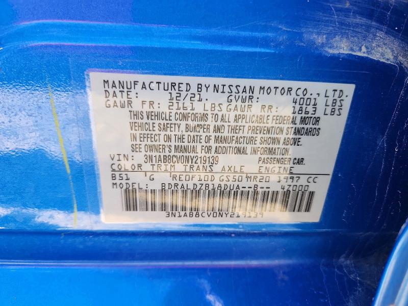 Продажа на аукционе авто 2022 Nissan Sentra, vin: 3N1AB8CV0NY219139, номер лота: 55110416