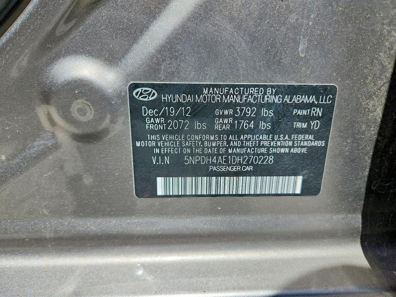 54826896 :رقم المزاد ، 5NPDH4AE1DH270228 vin ، 2013 Hyundai Elantra مزاد بيع