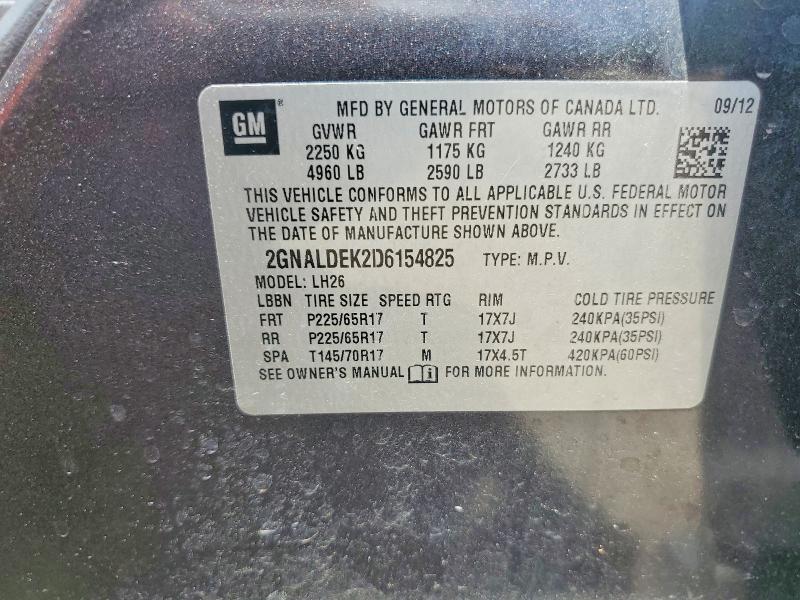 54040396 :رقم المزاد ، 2GNALDEK2D6154825 vin ، 2013 Chevrolet Equinox مزاد بيع