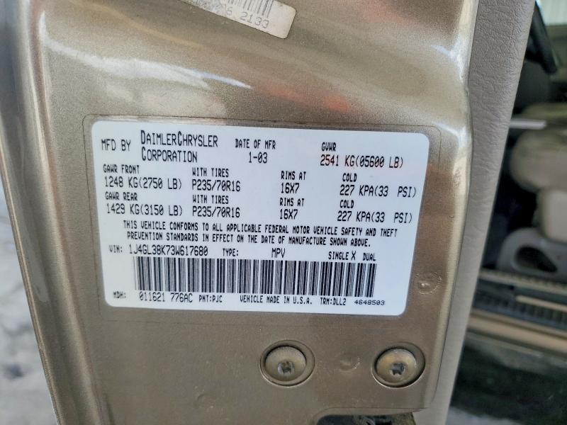 53809336 :رقم المزاد ، 1J4GL38K73W617680 vin ، 2003 Jeep Liberty مزاد بيع
