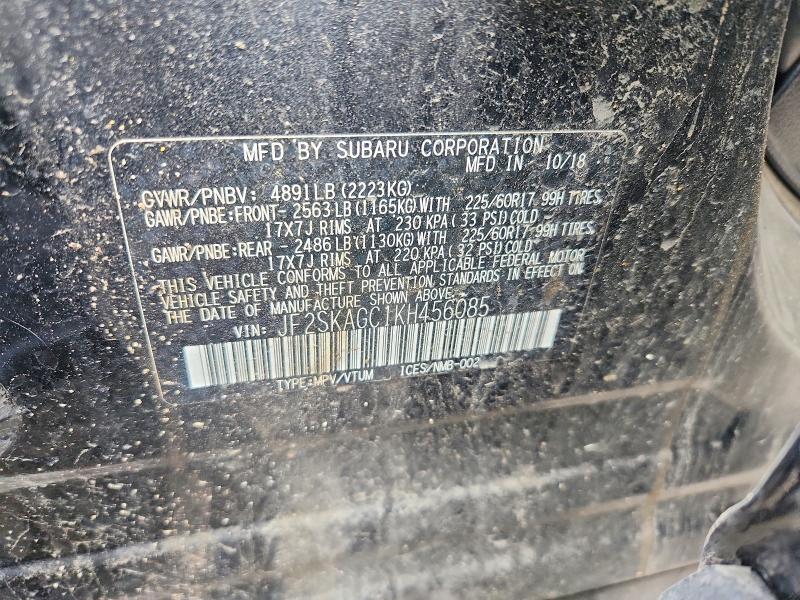 2019 Subaru Forester მანქანა იყიდება აუქციონზე, vin: JF2SKAGC1KH456085, აუქციონის ნომერი: 51836496
