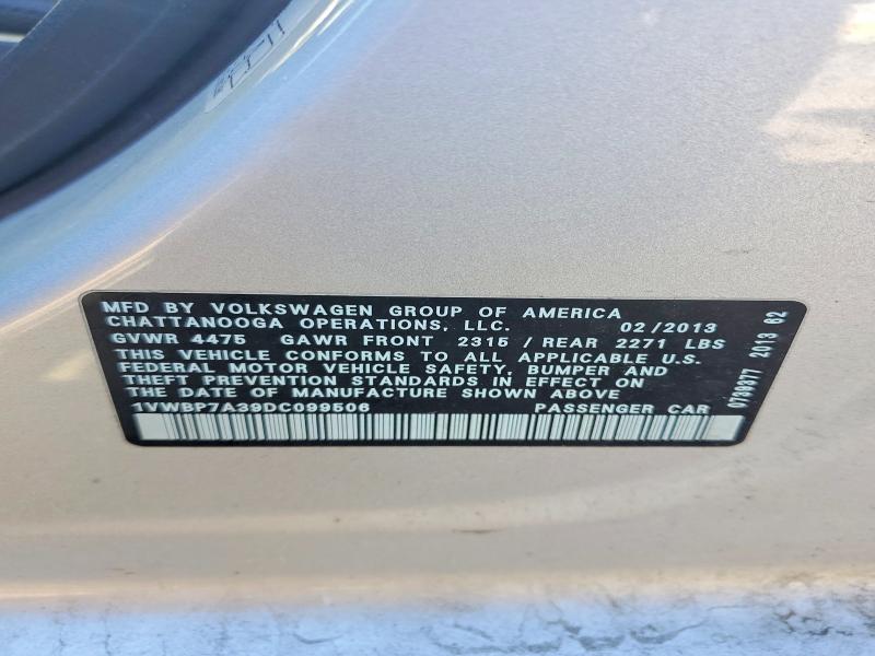 Продажа на аукционе авто 2013 Volkswagen Passat, vin: 1VWBP7A39DC099506, номер лота: 52852916