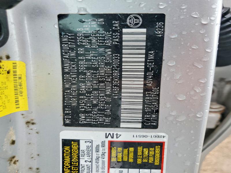 2011 Toyota Camry მანქანა იყიდება აუქციონზე, vin: 4T4BF3EK0BR210033, აუქციონის ნომერი: 52043206