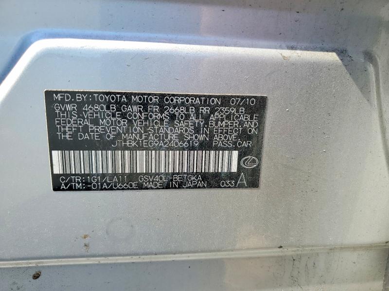 53351336 :رقم المزاد ، JTHBK1EG9A2406619 vin ، 2010 Lexus Es مزاد بيع