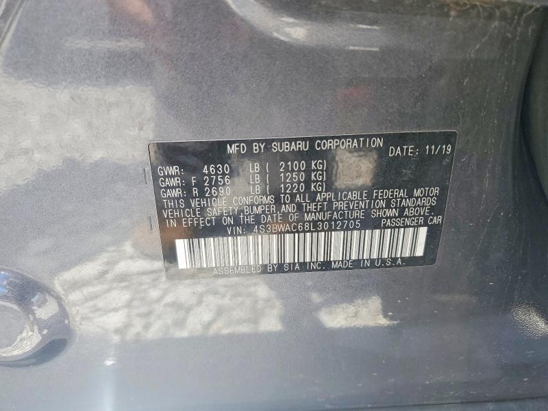 54862196 :رقم المزاد ، 4S3BWAC68L3012705 vin ، 2020 Subaru Legacy مزاد بيع