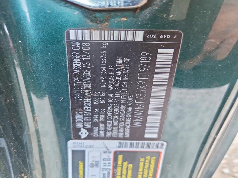 Продажа на аукционе авто 2009 Mini Cooper, vin: WMWMF735X9TT97189, номер лота: 53102066