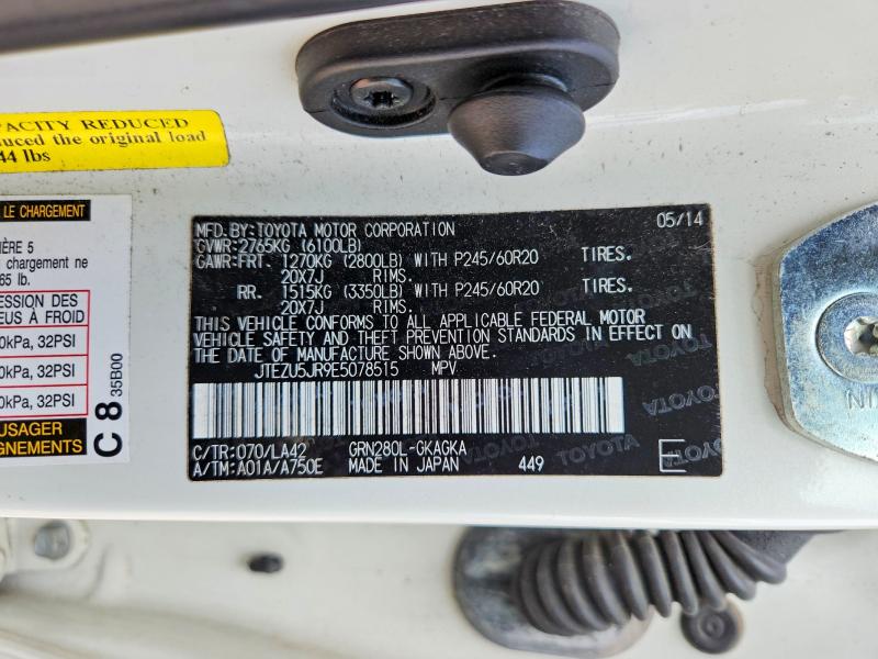 Aukcja sprzedaży 2014 Toyota 4runner, vin: JTEZU5JR9E5078515, numer aukcji: 52407826