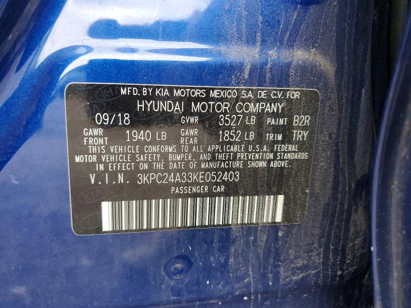 2019 Hyundai Accent მანქანა იყიდება აუქციონზე, vin: 3KPC24A33KE052403, აუქციონის ნომერი: 53394246