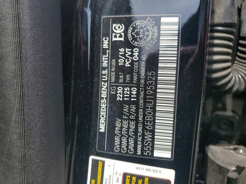 Продажа на аукционе авто 2017 Mercedes-benz C, vin: 55SWF6EB0HU195325, номер лота: 54601966
