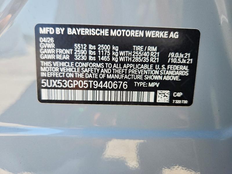 Aukcja sprzedaży 2026 Bmw X3, vin: 5UX53GP05T9440676, numer aukcji: 54429856