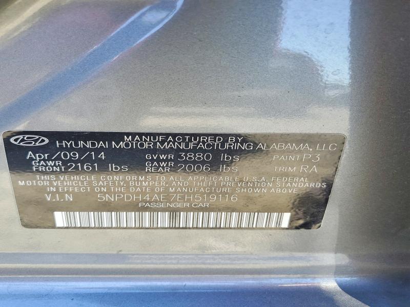 53612436 :رقم المزاد ، 5NPDH4AE7EH519116 vin ، 2014 Hyundai Elantra مزاد بيع