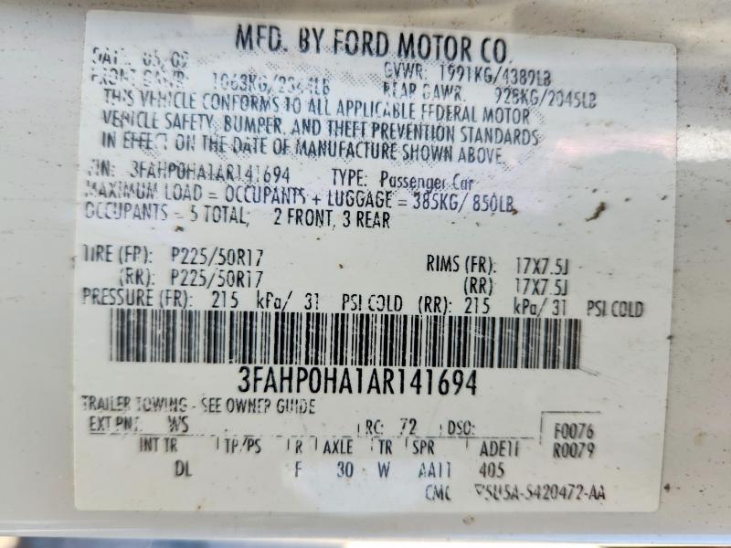 Продажа на аукционе авто 2010 Ford Fusion, vin: 3FAHP0HA1AR141694, номер лота: 55148186