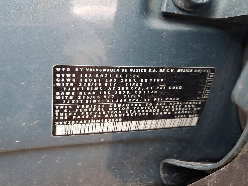 53637946 :رقم المزاد ، 3VV2B7AX1MM153949 vin ، 2021 Volkswagen Tiguan مزاد بيع