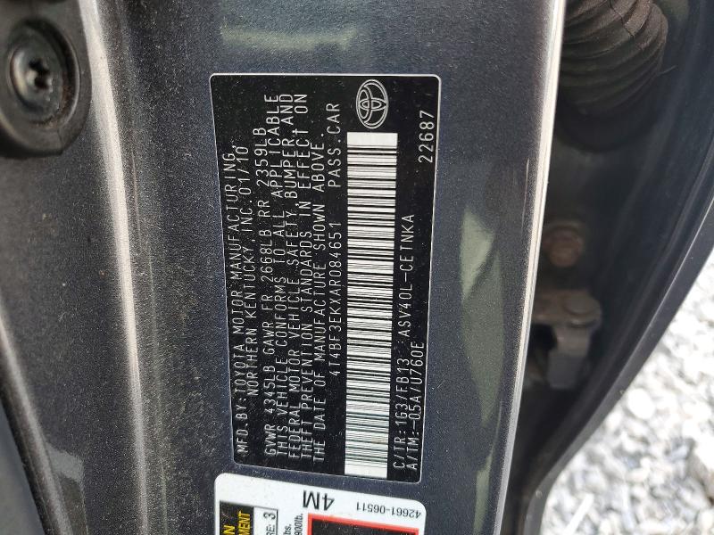 2010 Toyota Camry მანქანა იყიდება აუქციონზე, vin: 4T4BF3EKXAR084651, აუქციონის ნომერი: 52407556