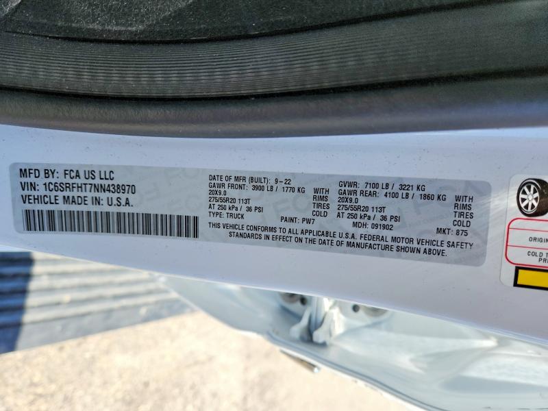 Продажа на аукционе авто 2022 Ram 1500, vin: 1C6SRFHT7NN438970, номер лота: 51879586