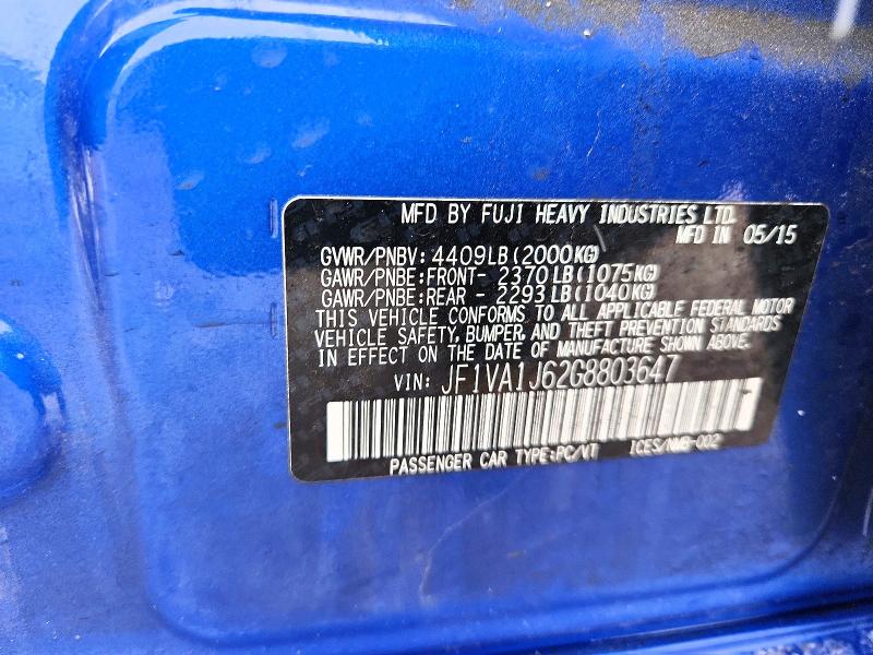 Продажа на аукционе авто 2016 Subaru Wrx, vin: JF1VA1J62G8803647, номер лота: 51299056
