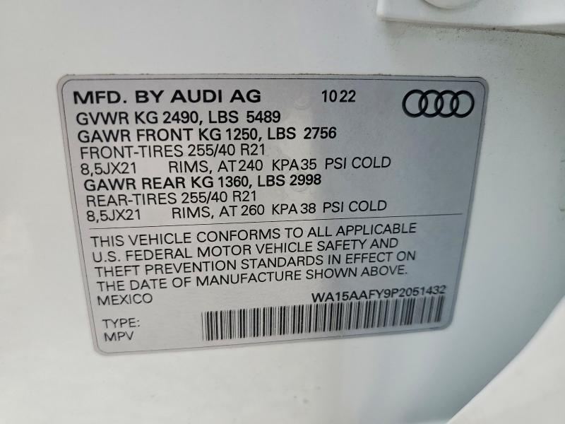 2023 Audi Q5 მანქანა იყიდება აუქციონზე, vin: WA15AAFY9P2051432, აუქციონის ნომერი: 51685106