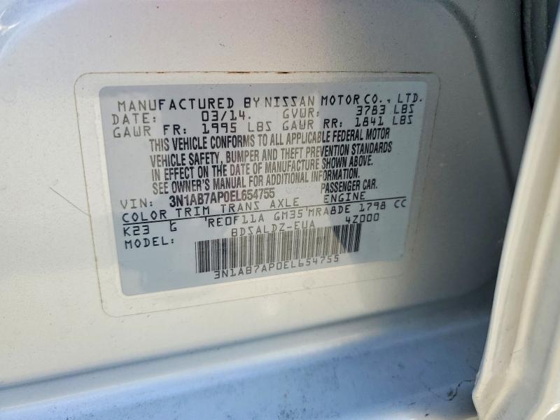 Aukcja sprzedaży 2014 Nissan Sentra, vin: 3N1AB7AP0EL654755, numer aukcji: 54498226