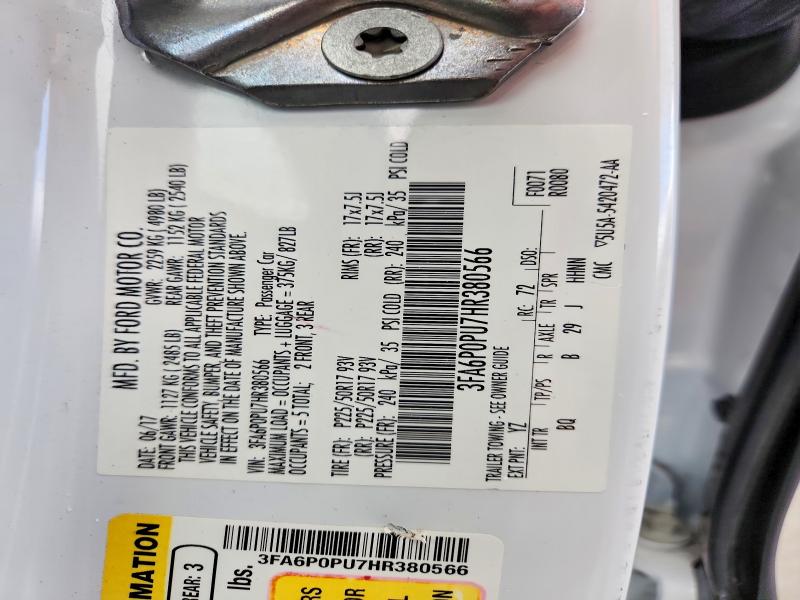 Aukcja sprzedaży 2017 Ford Fusion, vin: 3FA6P0PU7HR380566, numer aukcji: 54890646