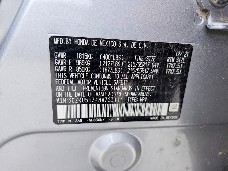53099476 :رقم المزاد ، 3CZRU5H34NM723114 vin ، 2022 Honda Hr-v مزاد بيع