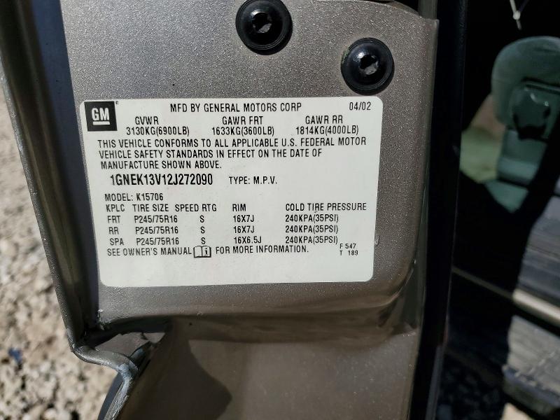 2002 Chevrolet Tahoe მანქანა იყიდება აუქციონზე, vin: 1GNEK13V12J272090, აუქციონის ნომერი: 53280076