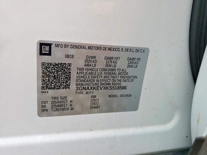 Продаж на аукціоні авто 2019 Chevrolet Equinox, vin: 3GNAXKEVXKS518586, номер лоту: 53466566