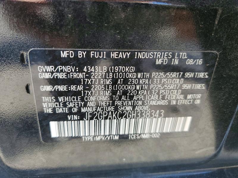 Продаж на аукціоні авто 2016 Subaru Crosstrek, vin: JF2GPAKC2GH338343, номер лоту: 55064506