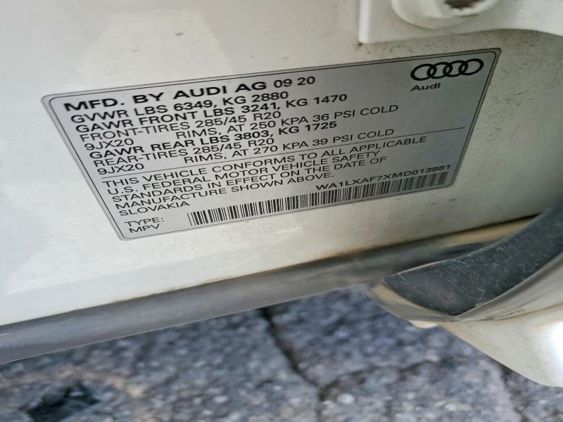 Продаж на аукціоні авто 2021 Audi Q7, vin: WA1LXAF7XMD013981, номер лоту: 52046626