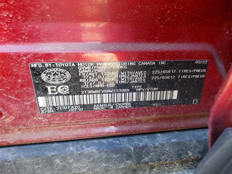 Aukcja sprzedaży 2022 Toyota Rav4, vin: 2T3RWRFV6NW133989, numer aukcji: 53364786