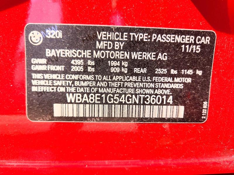Aukcja sprzedaży 2016 Bmw 320, vin: WBA8E1G54GNT36014, numer aukcji: 53877216
