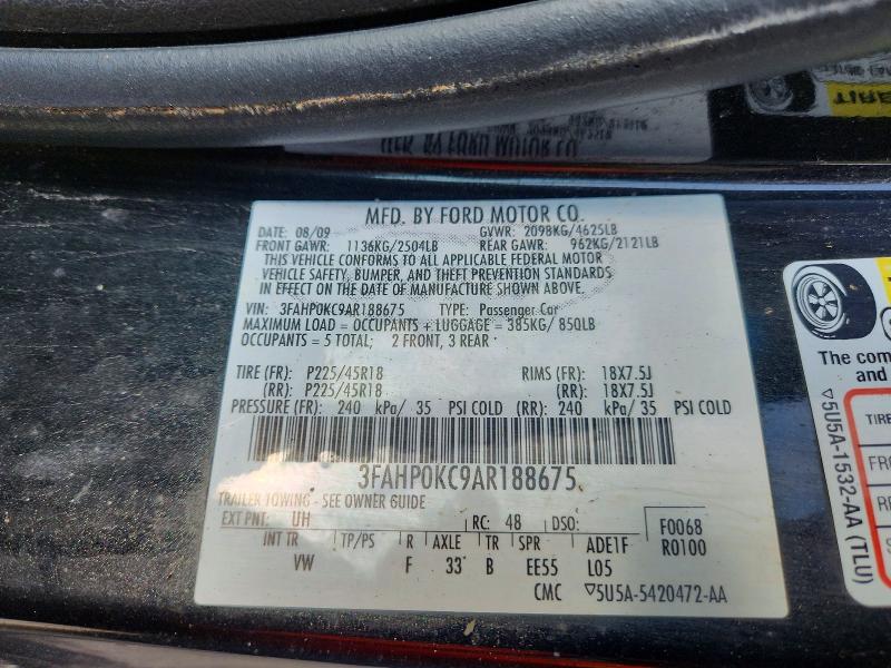 Продажа на аукционе авто 2010 Ford Fusion, vin: 3FAHP0KC9AR188675, номер лота: 54607286