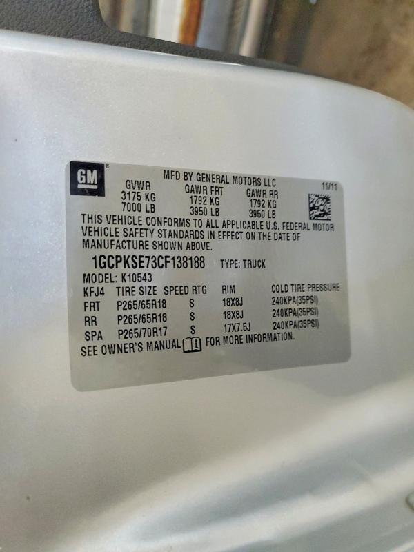 2012 Chevrolet Silverado მანქანა იყიდება აუქციონზე, vin: 1GCPKSE73CF138188, აუქციონის ნომერი: 51942006