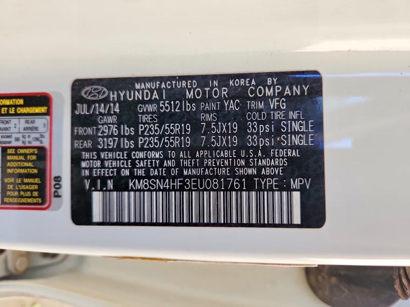 Aukcja sprzedaży 2014 Hyundai Santa Fe, vin: KM8SN4HF3EU081761, numer aukcji: 52834236