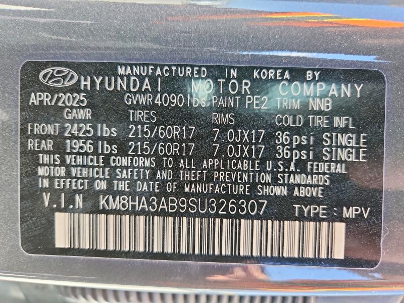 53420856 :رقم المزاد ، KM8HA3AB9SU326307 vin ، 2025 Hyundai Kona مزاد بيع