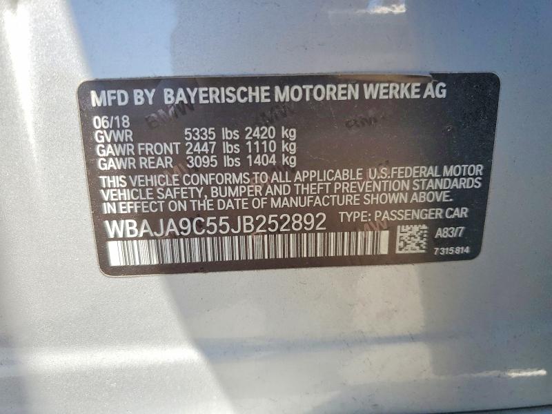 50633186 :رقم المزاد ، WBAJA9C55JB252892 vin ، 2018 Bmw 530e مزاد بيع
