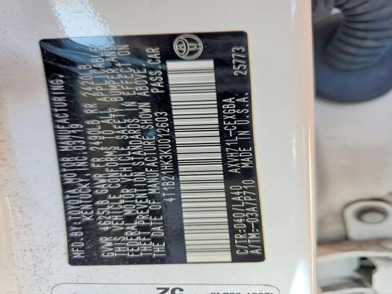 Продажа на аукционе авто 2019 Toyota Camry Hybrid, vin: 4T1B21HK3KU012603, номер лота: 55457666