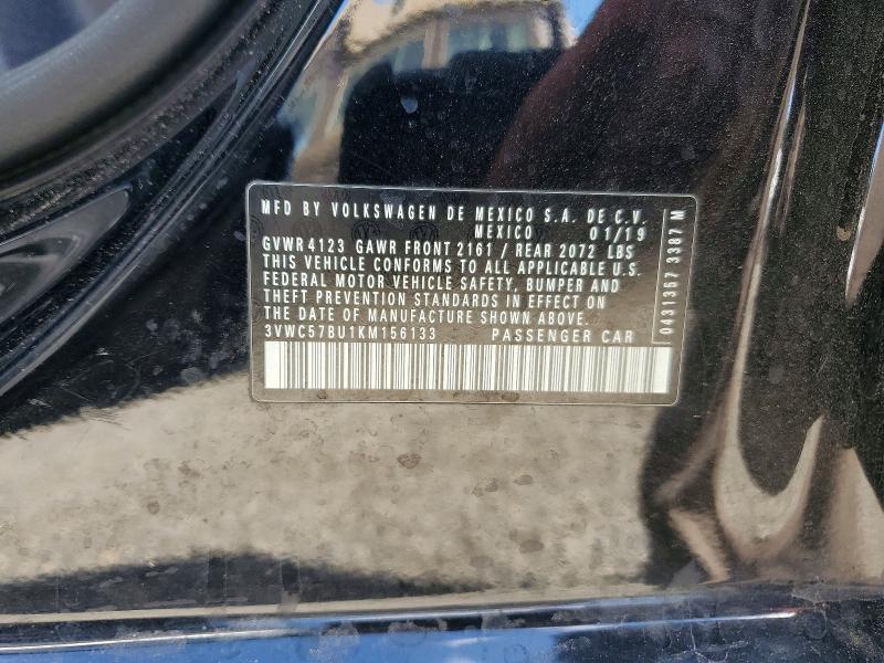 2019 Volkswagen Jetta მანქანა იყიდება აუქციონზე, vin: 3VWC57BU1KM156133, აუქციონის ნომერი: 55087866