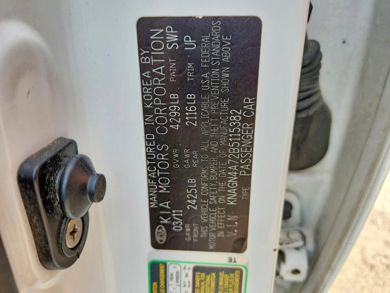 54088476 :رقم المزاد ، KNAGN4A72B5115382 vin ، 2011 Kia Optima مزاد بيع