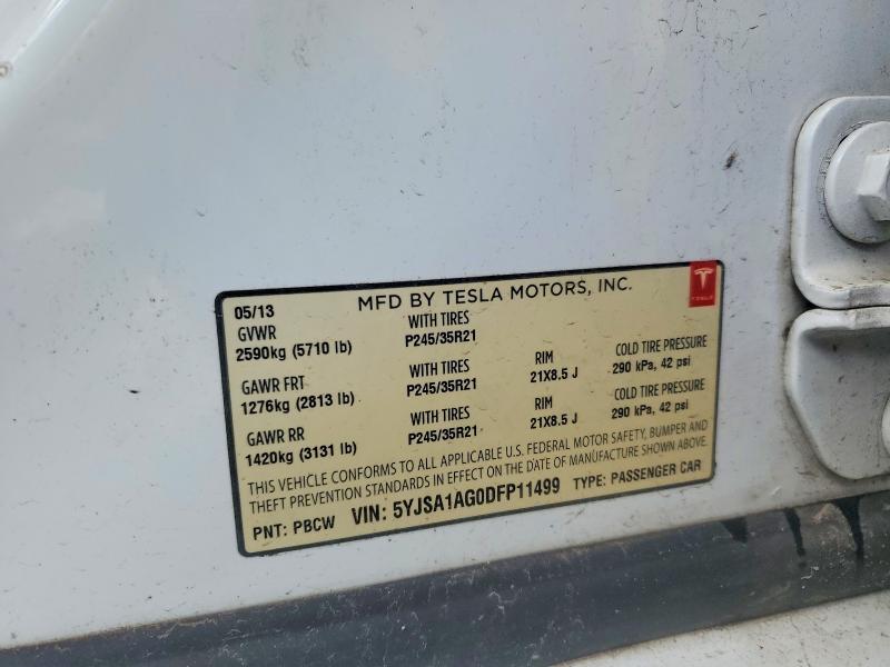 52041726 :رقم المزاد ، 5YJSA1AG0DFP11499 vin ، 2013 Tesla Model S مزاد بيع